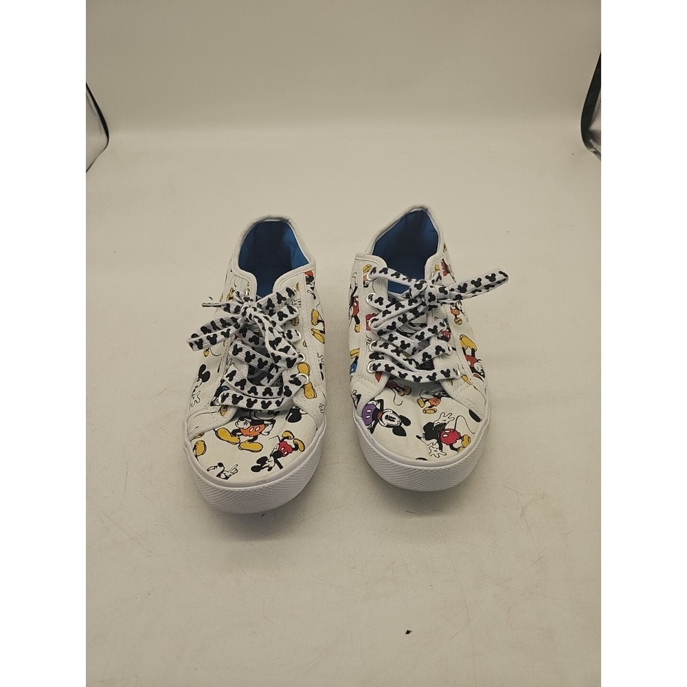 Disney Mickey Mouse Canvas Sneakers White Low Top Shoes Size 8 AC-019632-1